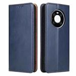 For Huawei Mate 40 Pro Fierre Shann PU Genuine Leather Texture Horizontal Flip Leather Case with Holder & Card Slots & Wallet(Blue)