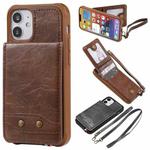 For iPhone 12 mini Vertical Flip Wallet Shockproof Back Cover Protective Case with Holder & Card Slots & Lanyard & Photos Frames (Coffee)