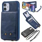 For iPhone 12 mini Vertical Flip Wallet Shockproof Back Cover Protective Case with Holder & Card Slots & Lanyard & Photos Frames (Blue)