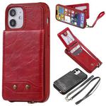 For iPhone 12 mini Vertical Flip Wallet Shockproof Back Cover Protective Case with Holder & Card Slots & Lanyard & Photos Frames (Red)