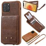 For iPhone 12 / 12 Pro Vertical Flip Wallet Shockproof Back Cover Protective Case with Holder & Card Slots & Lanyard & Photos Frames(Coffee)
