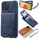 For iPhone 12 / 12 Pro Vertical Flip Wallet Shockproof Back Cover Protective Case with Holder & Card Slots & Lanyard & Photos Frames(Blue)