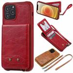 For iPhone 12 / 12 Pro Vertical Flip Wallet Shockproof Back Cover Protective Case with Holder & Card Slots & Lanyard & Photos Frames(Red)