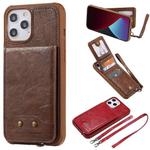 For iPhone 12 Pro Max Vertical Flip Wallet Shockproof Back Cover Protective Case with Holder & Card Slots & Lanyard & Photos Frames(Coffee)