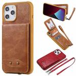 For iPhone 12 Pro Max Vertical Flip Wallet Shockproof Back Cover Protective Case with Holder & Card Slots & Lanyard & Photos Frames(Brown)