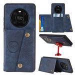 For Huawei Mate 40 Pro Double Buckle PU + TPU Shockproof Magnetic Protective Case with Card Slot & Holder(Blue)