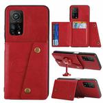 For Xiaomi Mi 10T Pro 5G Double Buckle PU + TPU Shockproof Magnetic Protective Case with Card Slot & Holder(Red)
