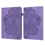 For Samsung Galaxy Tab S6 Lite P610 Peacock Embossed Pattern TPU + PU Horizontal Flip Leather Case with Holder & Card Slots & Wallet & Sleep / Wake-up Function(Purple)