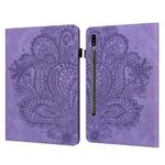 For Samsung Galaxy Tab S8 / Galaxy Tab S7 T875 Peacock Embossed Pattern TPU + PU Horizontal Flip Leather Case with Holder & Card Slots & Wallet(Purple)
