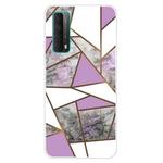 For Huawei P Smart 2021 Marble Pattern Shockproof  TPU Protective Case(Rhombus Gray Purple)