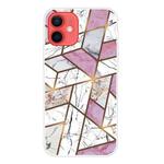 For iPhone 12 mini Marble Pattern Shockproof  TPU Protective Case (Rhombus White Purple)