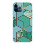 For iPhone 12 / 12 Pro Marble Pattern Shockproof  TPU Protective Case(Rhombus Green)