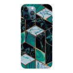 For iPhone 12 / 12 Pro Marble Pattern Shockproof  TPU Protective Case(Rhombus Dark Green)