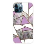 For iPhone 12 / 12 Pro Marble Pattern Shockproof  TPU Protective Case(Rhombus Gray Purple)