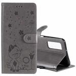 For Huawei P Smart 2021 Cat Bee Embossing Pattern Shockproof Horizontal Flip Leather Case with Holder & Card Slots & Wallet(Grey)