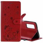 For Huawei P Smart 2021 Cat Bee Embossing Pattern Shockproof Horizontal Flip Leather Case with Holder & Card Slots & Wallet(Red)