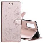 For Huawei P Smart 2021 Cat Bee Embossing Pattern Shockproof Horizontal Flip Leather Case with Holder & Card Slots & Wallet(Rose Gold)