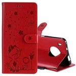 For Huawei Y9a Cat Bee Embossing Pattern Shockproof Horizontal Flip Leather Case with Holder & Card Slots & Wallet(Red)