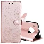 For Huawei Y9a Cat Bee Embossing Pattern Shockproof Horizontal Flip Leather Case with Holder & Card Slots & Wallet(Rose Gold)