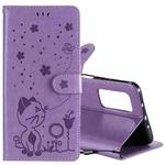For Xiaomi 10T Pro 5G / 10T 5G Cat Bee Embossing Pattern Shockproof Horizontal Flip Leather Case with Holder & Card Slots & Wallet(Purple)