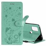 For OnePlus Nord N10 5G Cat Bee Embossing Pattern Shockproof Horizontal Flip Leather Case with Holder & Card Slots & Wallet(Green)