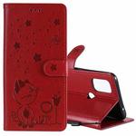 For OnePlus Nord N10 5G Cat Bee Embossing Pattern Shockproof Horizontal Flip Leather Case with Holder & Card Slots & Wallet(Red)
