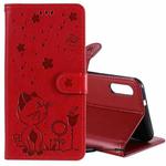 For LG K22 / K22 Plus Cat Bee Embossing Pattern Shockproof Horizontal Flip Leather Case with Holder & Card Slots & Wallet(Red)