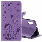 For LG K22 / K22 Plus Cat Bee Embossing Pattern Shockproof Horizontal Flip Leather Case with Holder & Card Slots & Wallet(Purple)