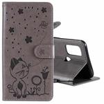For OPPO A53 (2020) / A53s Cat Bee Embossing Pattern Shockproof Horizontal Flip Leather Case with Holder & Card Slots & Wallet(Grey)