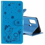 For OPPO A53 (2020) / A53s Cat Bee Embossing Pattern Shockproof Horizontal Flip Leather Case with Holder & Card Slots & Wallet(Blue)