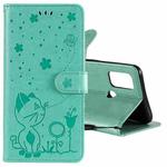 For OPPO A53 (2020) / A53s Cat Bee Embossing Pattern Shockproof Horizontal Flip Leather Case with Holder & Card Slots & Wallet(Green)