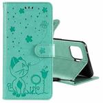 For OPPO F17 Pro / Reno4 Lite Cat Bee Embossing Pattern Shockproof Horizontal Flip Leather Case with Holder & Card Slots & Wallet(Green)
