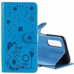 For OPPO Realme 7 5G Cat Bee Embossing Pattern Shockproof Horizontal Flip Leather Case with Holder & Card Slots & Wallet(Blue)