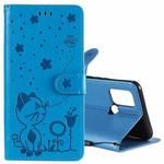 For OPPO Realme 7i / C17 Cat Bee Embossing Pattern Shockproof Horizontal Flip Leather Case with Holder & Card Slots & Wallet(Blue)