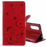 For Sony Xperia 5 II Cat Bee Embossing Pattern Shockproof Horizontal Flip Leather Case with Holder & Card Slots & Wallet(Red)