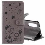 For Sony Xperia 5 II Cat Bee Embossing Pattern Shockproof Horizontal Flip Leather Case with Holder & Card Slots & Wallet(Grey)