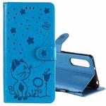 For Sony Xperia 5 II Cat Bee Embossing Pattern Shockproof Horizontal Flip Leather Case with Holder & Card Slots & Wallet(Blue)