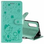 For Sony Xperia 5 II Cat Bee Embossing Pattern Shockproof Horizontal Flip Leather Case with Holder & Card Slots & Wallet(Green)