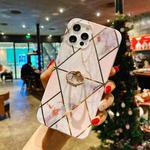 For iPhone 12 mini Electroplated Marble Pattern TPU Protective Case with Ring Holder (Rhombus)