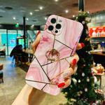 For iPhone 12 Electroplated Marble Pattern TPU Protective Case with Ring Holder(Pink)