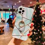 For iPhone 12 Electroplated Marble Pattern TPU Protective Case with Ring Holder(Light Green)