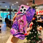 For iPhone 11 Pro Electroplated Marble Pattern TPU Protective Casewith Ring Holder (Purple)