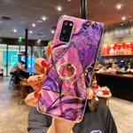For Samsung Galaxy Note20 Electroplated Marble Pattern TPU Protective Case with Ring Holder(Purple)