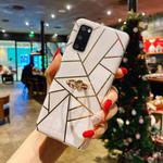 For Samsung Galaxy Note20 Electroplated Marble Pattern TPU Protective Case with Ring Holder(White)