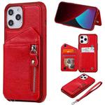 For iPhone 12 Pro Max Zipper Double Buckle Shockproof Protective Case with Stand & Photo Holder & Wallet Function(Red)