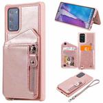 For Samsung Galaxy Note20 Zipper Double Buckle Shockproof Protective Case with Stand & Photo Holder & Wallet Function(Rose Gold)