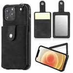 For iPhone 12 / 12 Pro Shockproof Protective Case with Mirror & Card Slot & Short Lanyard(Black)