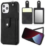 For iPhone 12 Pro Max Shockproof Protective Case with Mirror & Card Slot & Short Lanyard(Black)
