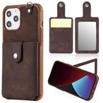 For iPhone 12 Pro Max Shockproof Protective Case with Mirror & Card Slot & Short Lanyard(Coffee)