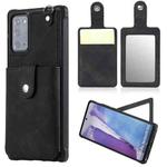 For Samsung Galaxy Note20 Shockproof Protective Case with Mirror & Card Slot & Short Lanyard(Black)